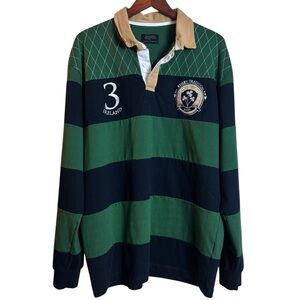 The Irish Collection by James Trading Group Green Navy Stripe Rugby Top XXL
